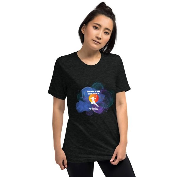 Women in archery (cosmic background) Short sleeve t-shirt