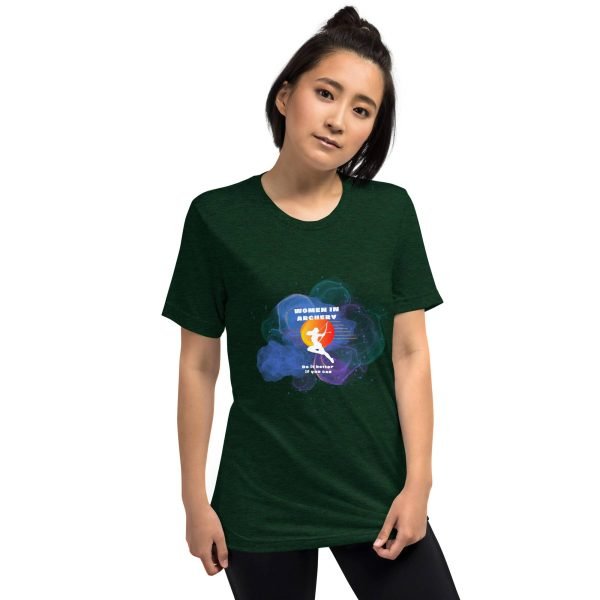 Women in archery (cosmic background) Short sleeve t-shirt
