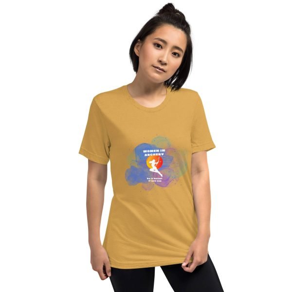 Women in archery (cosmic background) Short sleeve t-shirt