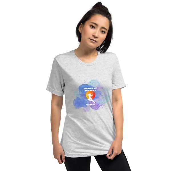 Women in archery (cosmic background) Short sleeve t-shirt